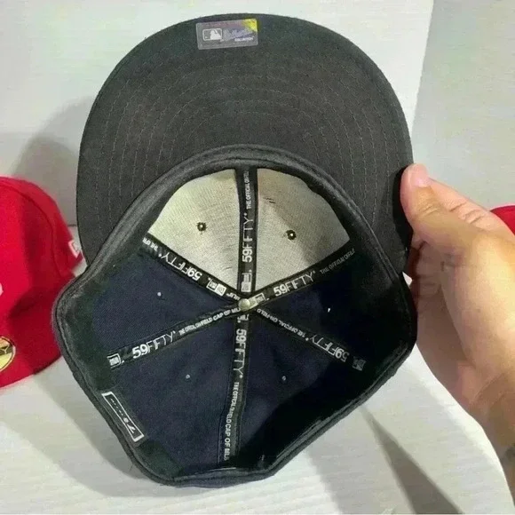 Men's Atlanta Braves New Era Logo 59FIFTY Red And Navy Fitted Hat 7 3/8 Lot Of 3 - Picture 7 of 10